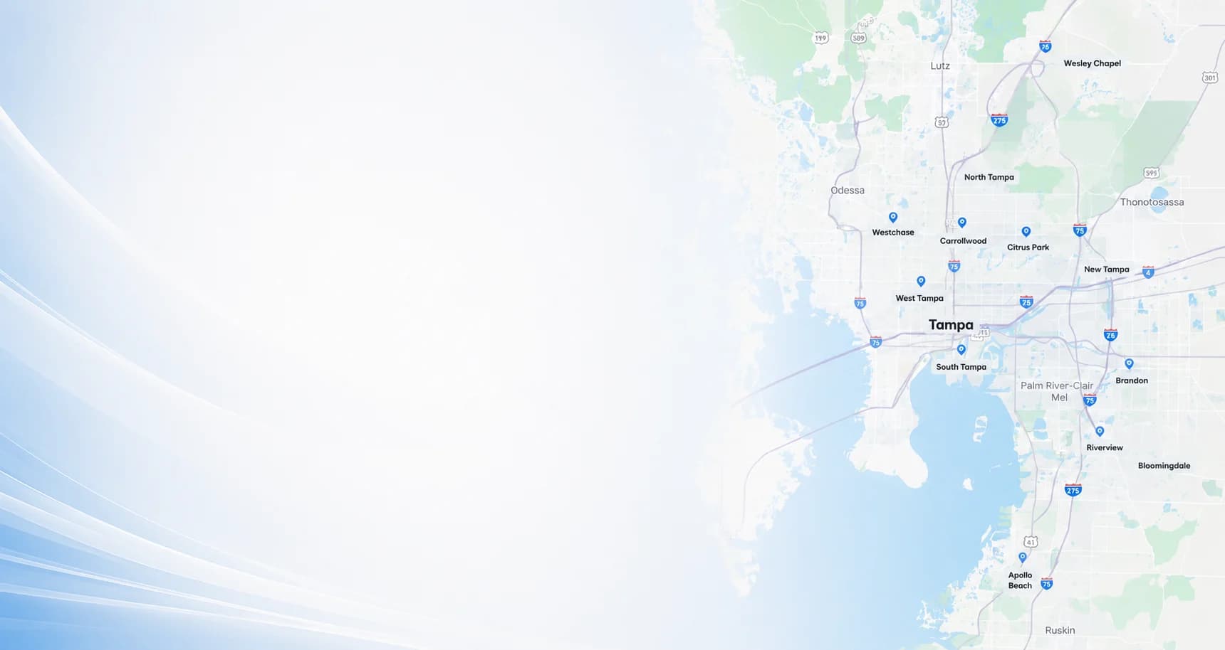 Map of Sunshine Clinical Labs' home blood draw coverage area in Tampa and Hillsborough County